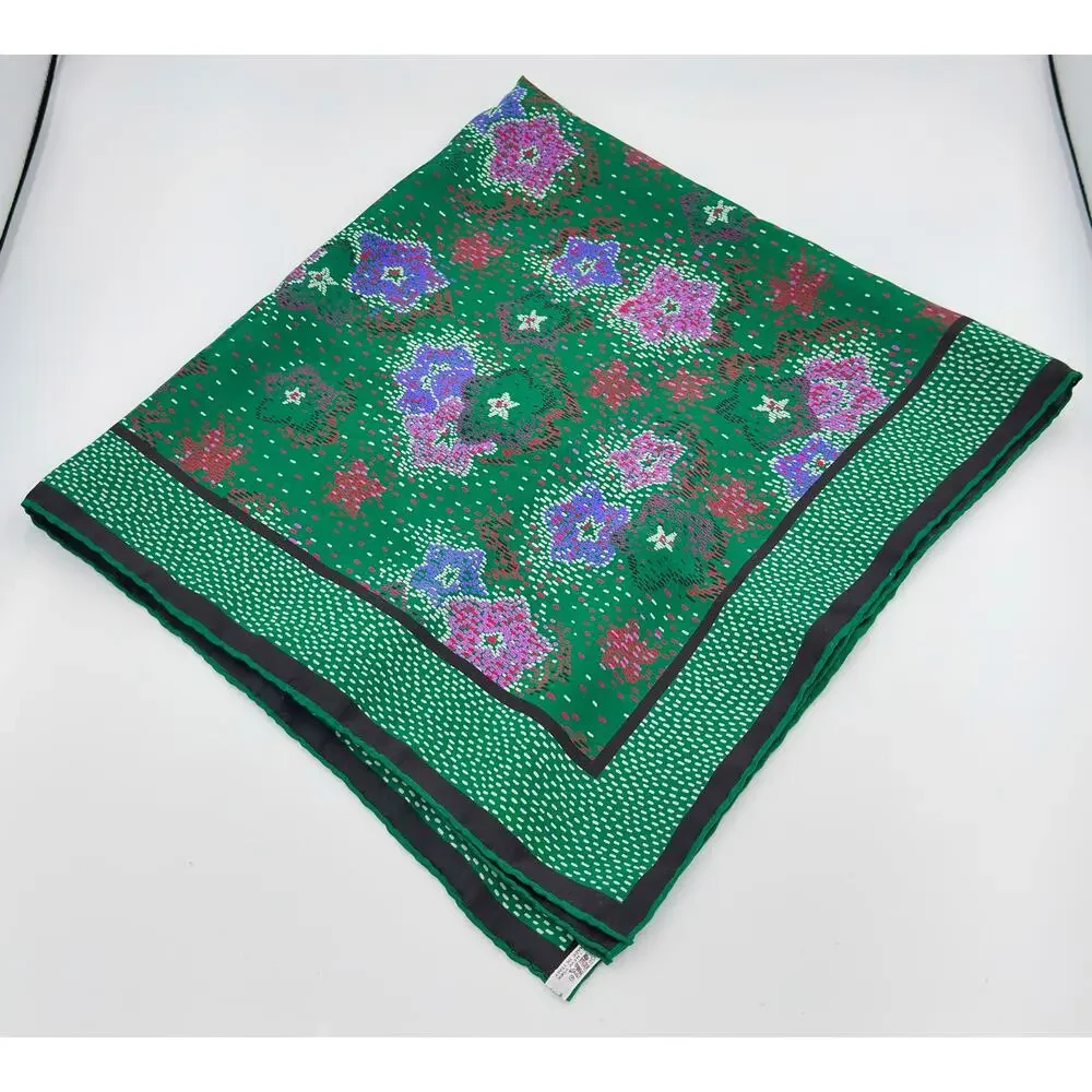 JAEGER Paris Vintage Silk Scarf Square Green Red Pink Floral Print 26